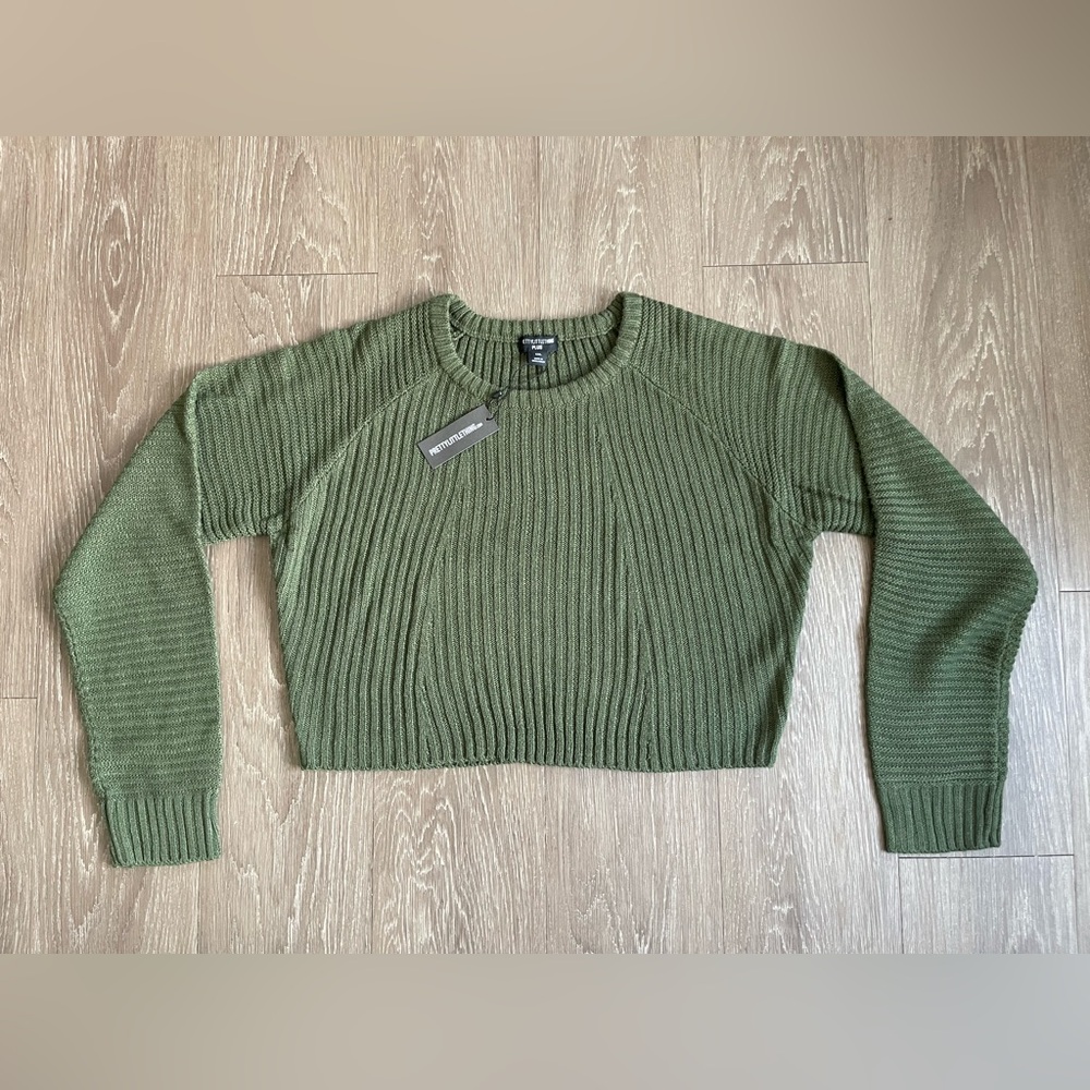 PrettyLittleThing khaki cropped rib knit sweater PLUS SIZE